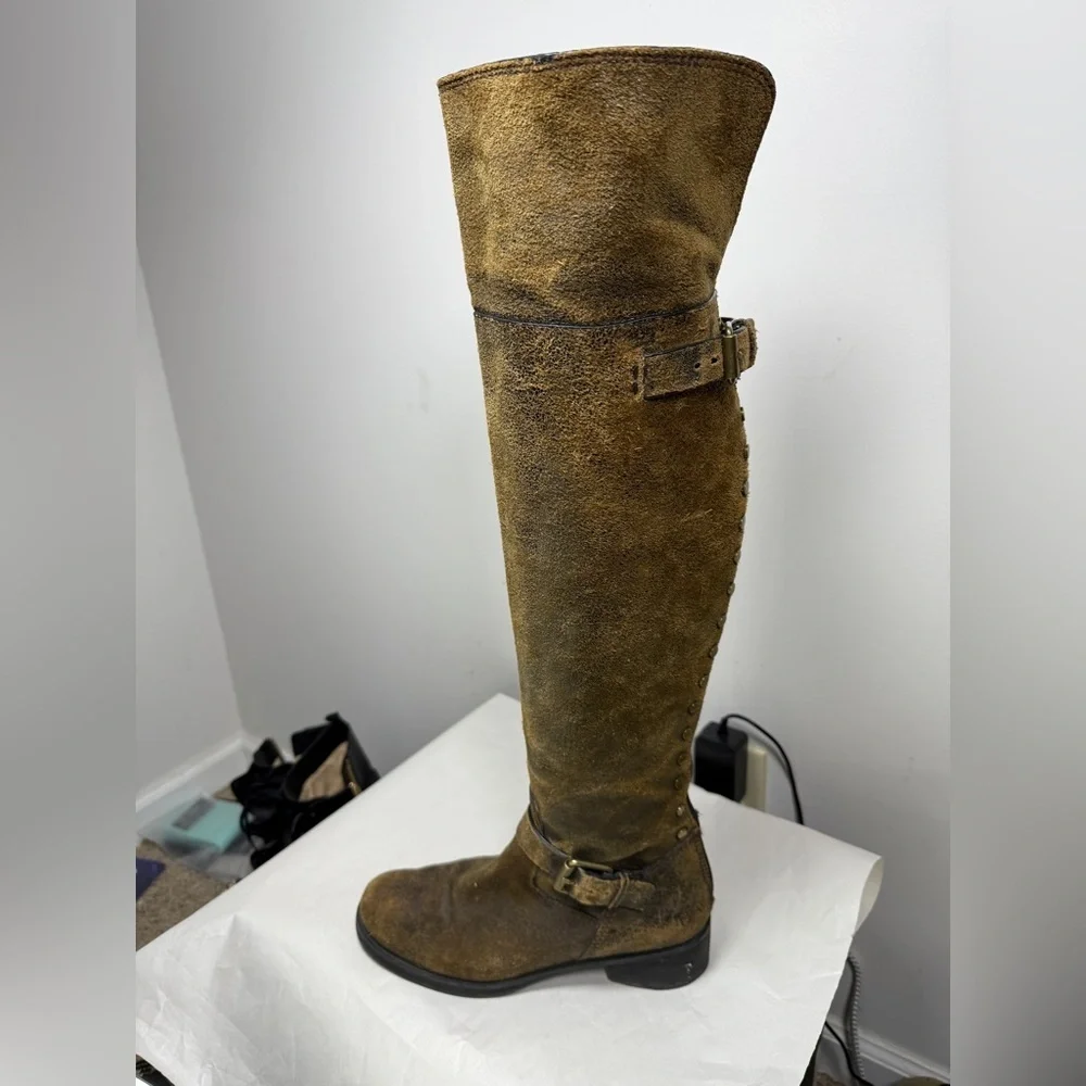 Tory Burch Tarulli Over-the-knee Boots Distressed Leather Sz 8.5